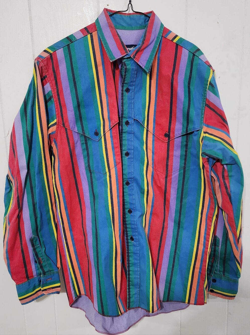 Vintage Multicolor Wrangler Brushpopper Striped Button-Up Shirt 16 1/2-35